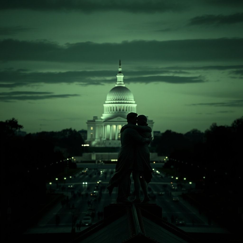 Geheimnisvolle Installation auf dem National Mall: Statuen von Trump und Epstein in "Titanic"-Pose